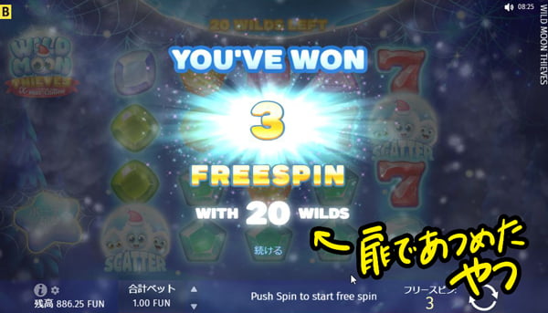 スピン数は3回とワイルド20個