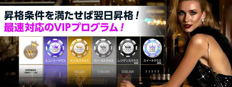 即日最高レベルも可能!降格なしのVIP制度